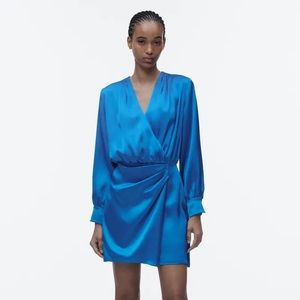 Zara long sleeve satin dress blue xs